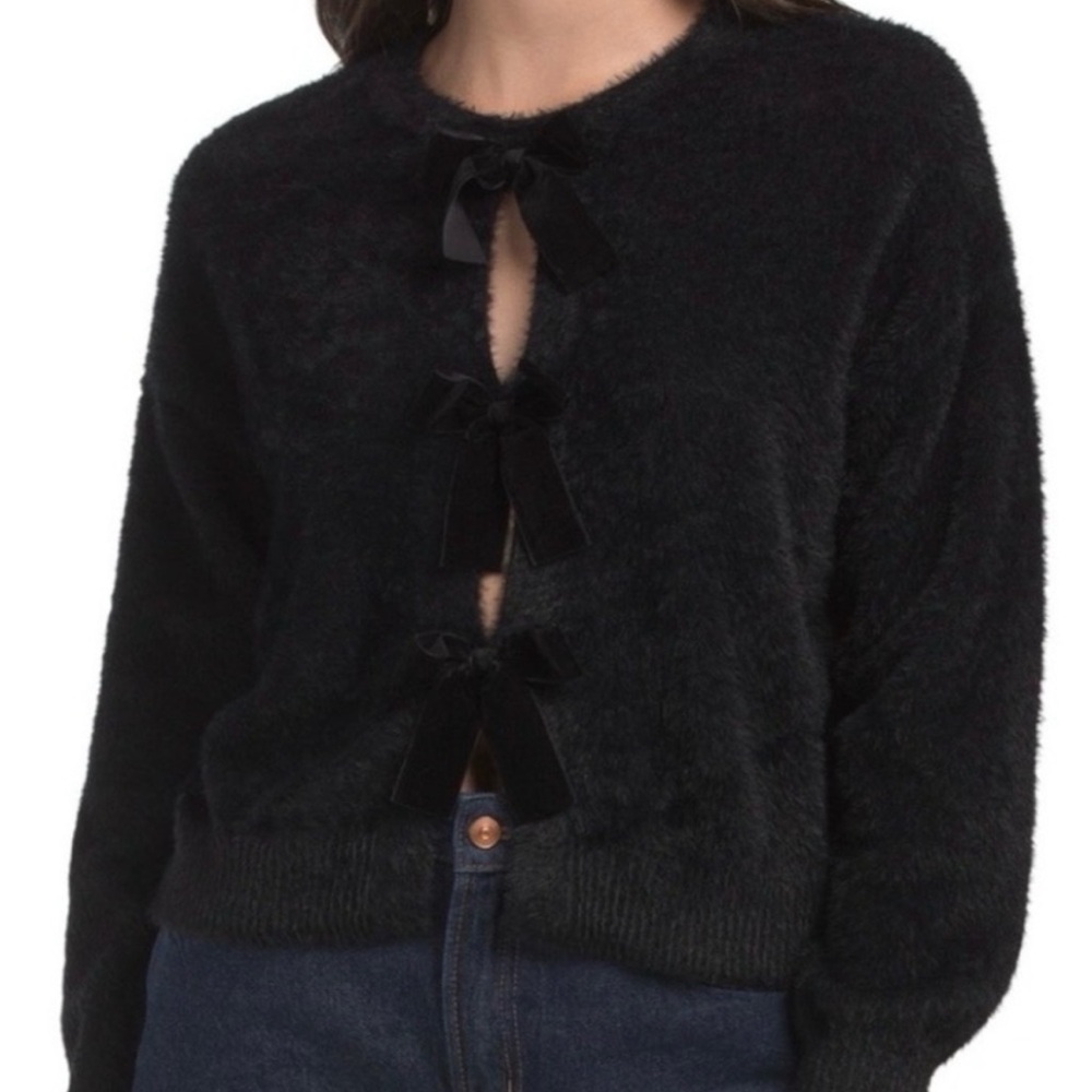 Fuzzy Bow Cardigan